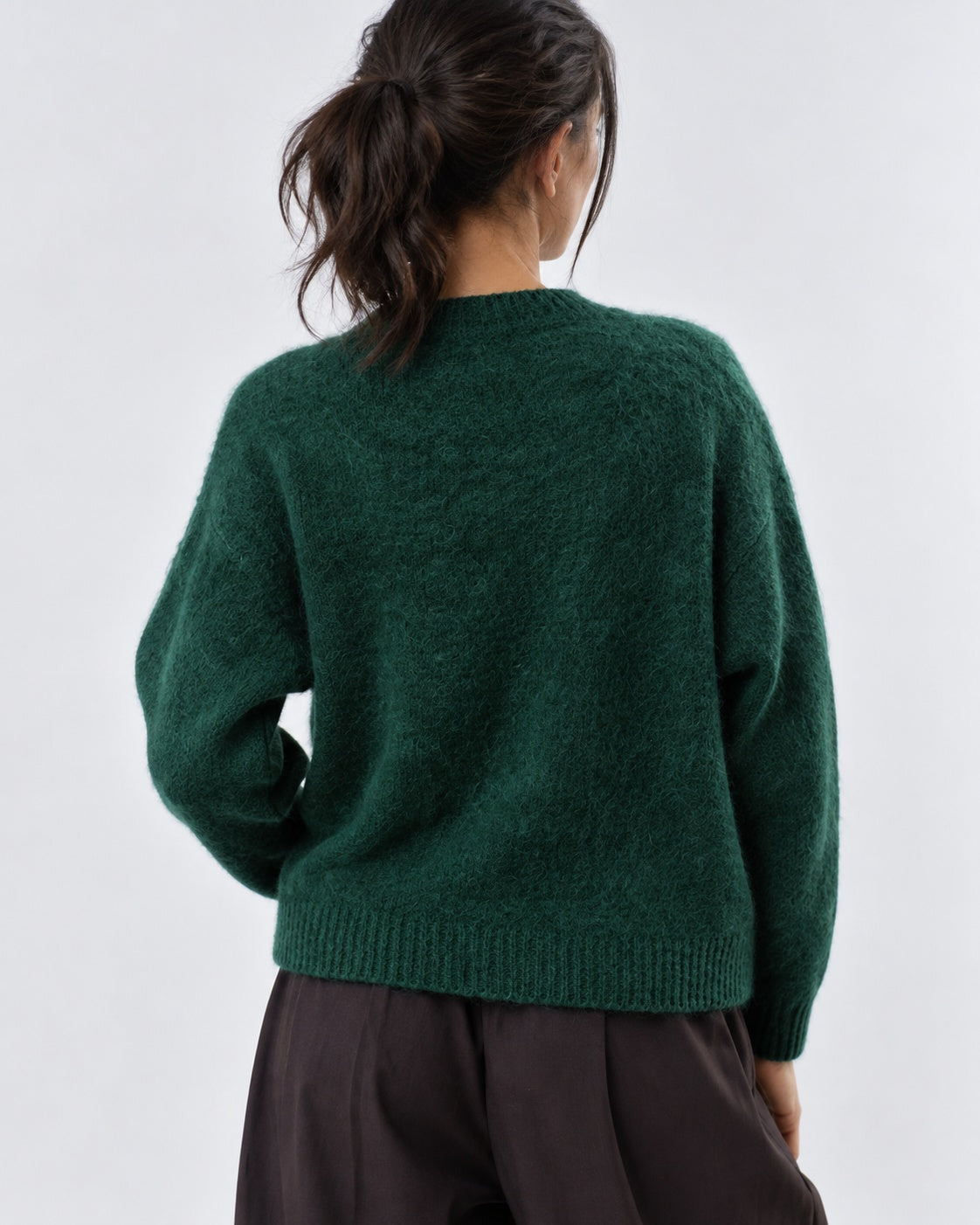 Pulover cu fermoar din amestec de mohair, nuanță verde închis, vedere din spate