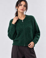 Pulover cu fermoar din amestec de mohair, nuanță verde închis