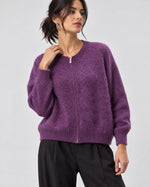 Pulover cu fermoar din amestec de mohair, nuanță violet