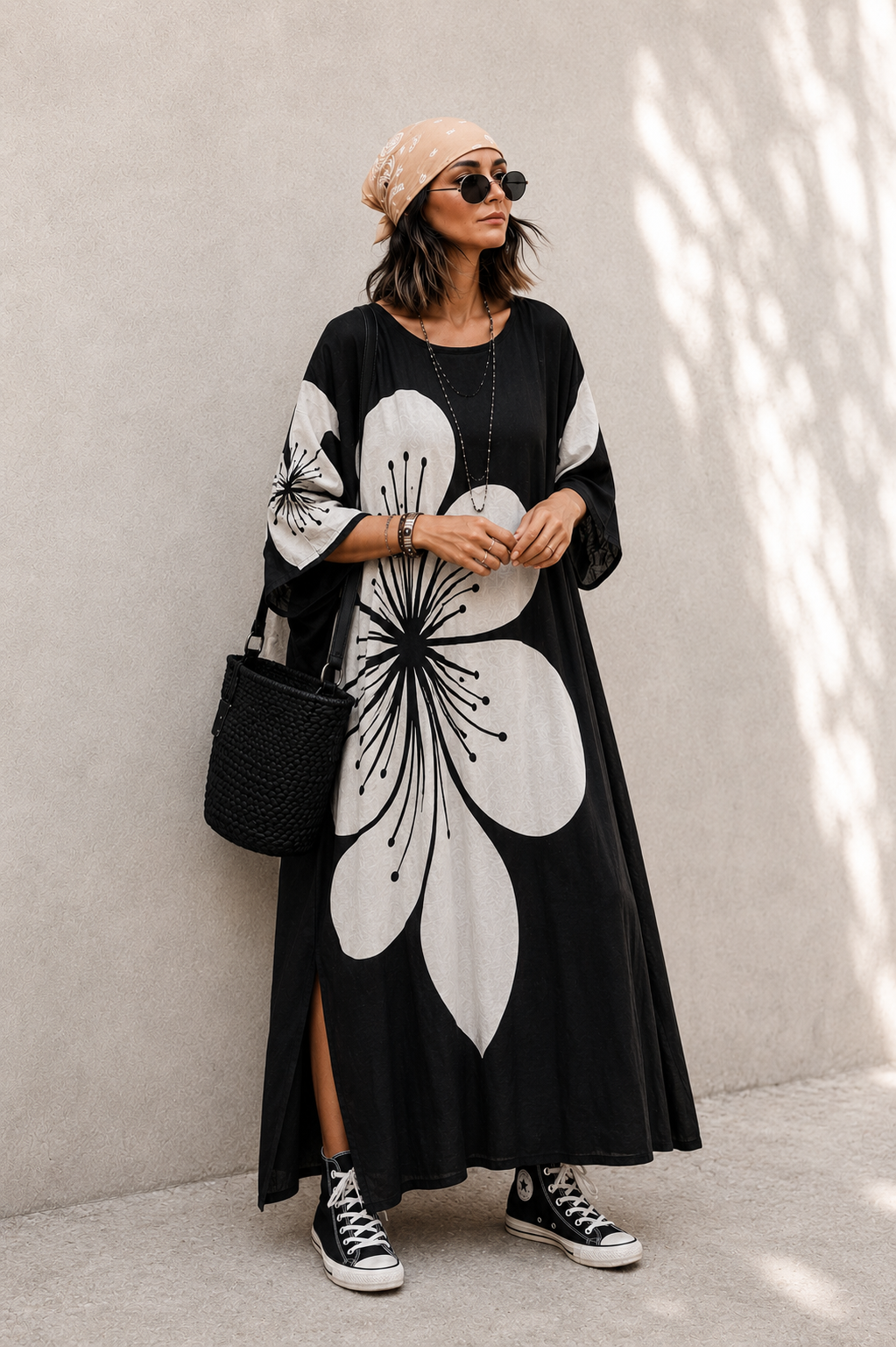 Rochie maxi fluidă kaki cu imprimeu floral, croială lejeră și material ușor — All Above Boutique.