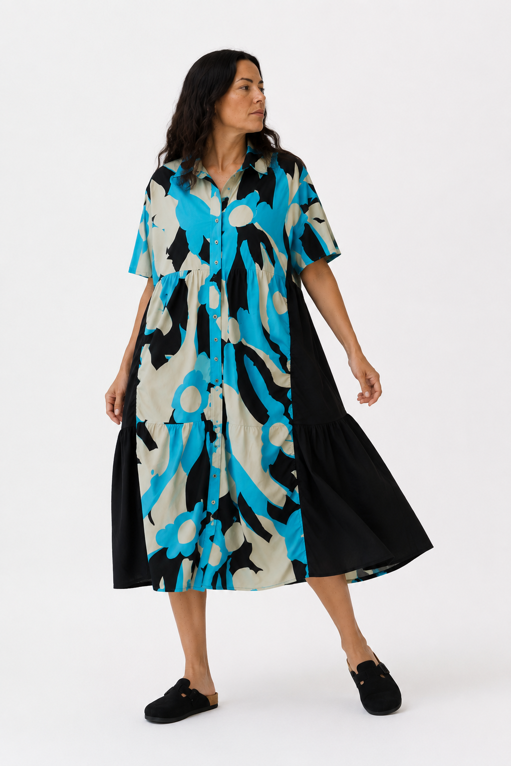 Rochie cămașă albastră din bumbac, cu nasturi frontali și croială lejeră — All Above Boutique.