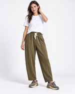 Pantaloni conici cu talie elastică, nuanță kaki