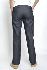Pantaloni drepți tip jeans cu cusături decorative, în nuanța bleumarin, vedere din spate, All Above Boutique