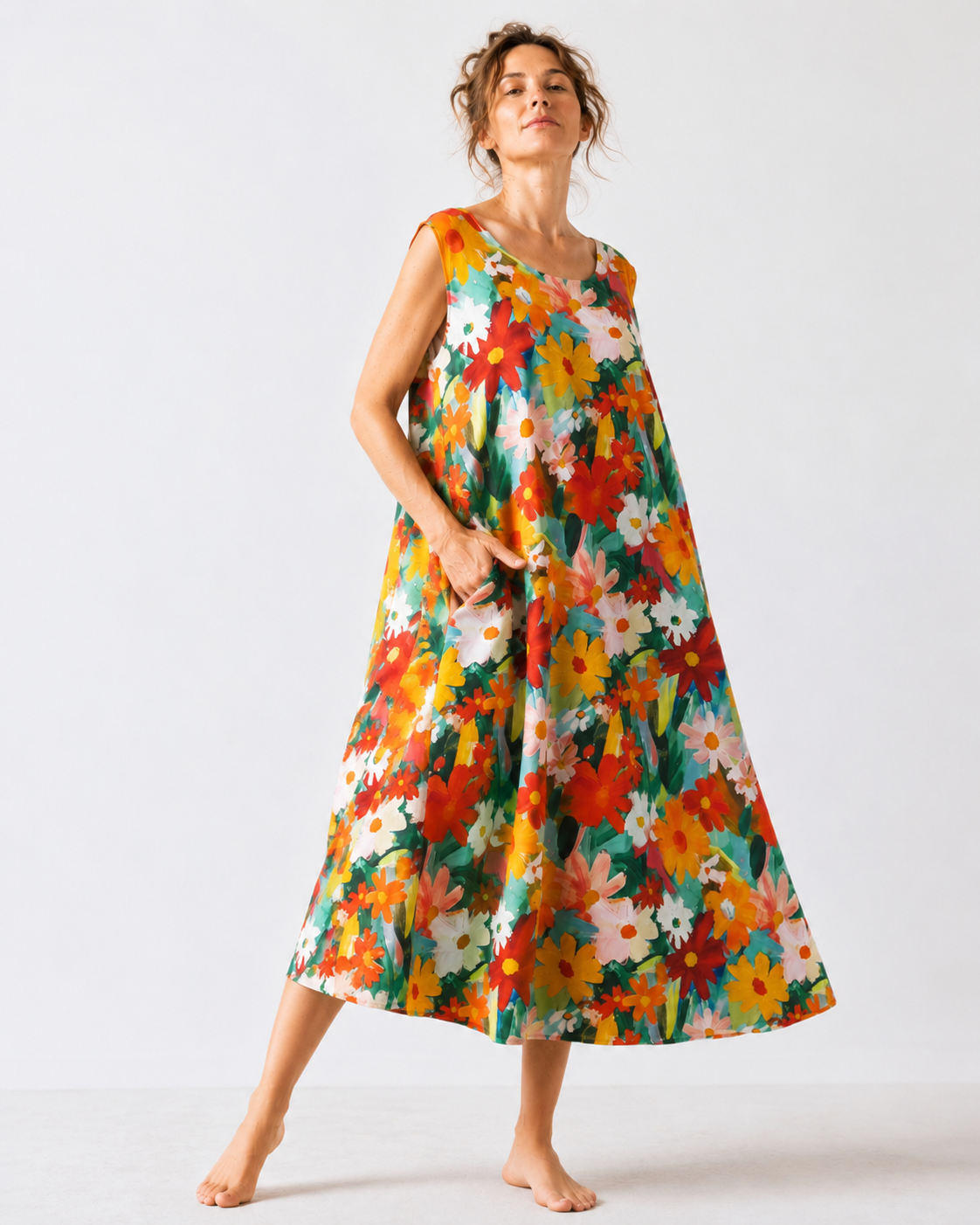 Rochie din bumbac cu imprimeu floral jucăuș și croială lejeră — All Above Boutique.