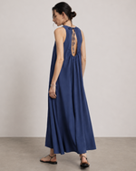 Rochie maxi maro cu decolteu la spate si snur, look elegant de seara, All Above Boutique