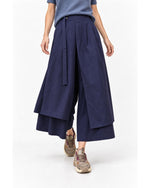 Pantaloni fustă bleumarin din bumbac, cu fote suprapuse, model în mers - All Above Boutique