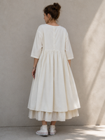 Rochie midi babydoll din bumbac bleumarin, vedere frontală, lungime midi elegantă — All Above Boutique.