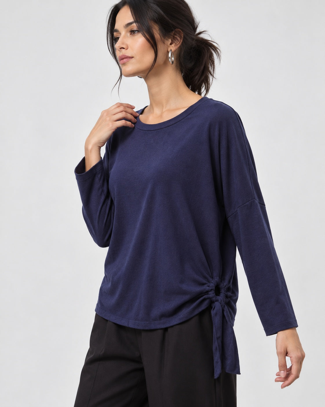 Bluză lejeră din tricot moale cu inel lateral, nuanță bleumarin