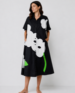 Rochie tip cămașă cu imprimeu floral, vedere laterală — All Above Boutique.