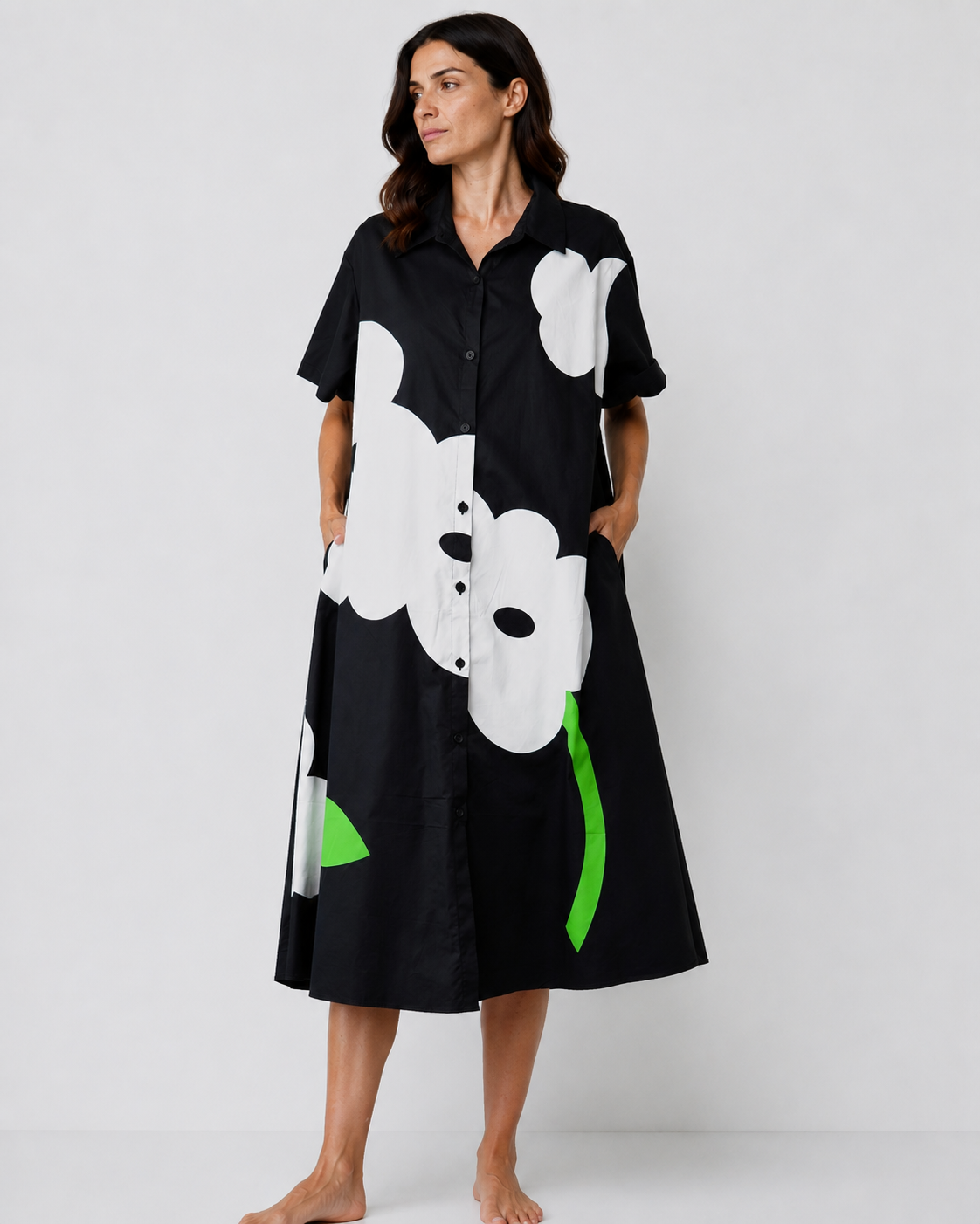 Rochie tip cămașă cu imprimeu floral, vedere laterală — All Above Boutique.