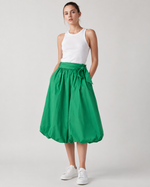 Fustă elegantă din material tip tafta, cu talie elastică, nuanță verde