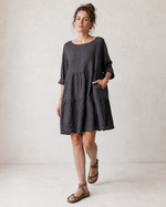Rochie Baby Doll din in, vedere laterală. All Above Boutique.