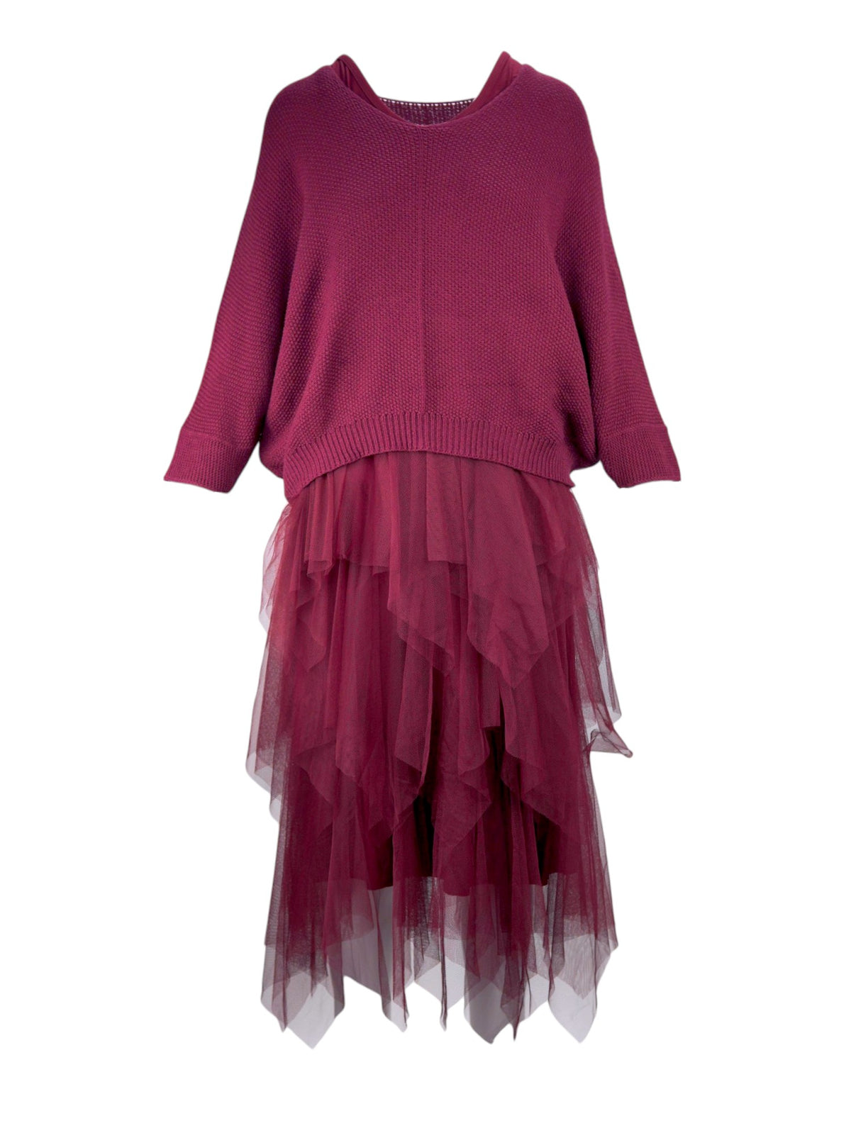 Set rochie din tul cu volane și pulover tricotat, detaliu