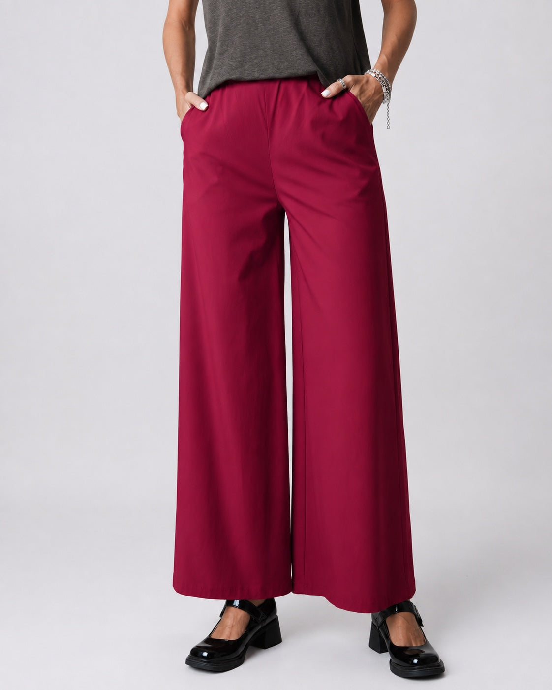 Pantaloni drepți din viscoză cu talie elastică, nuanța roșu, All Above Boutique.