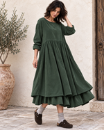 Rochie midi babydoll din catifea reiată, verde brad - All Above Boutique