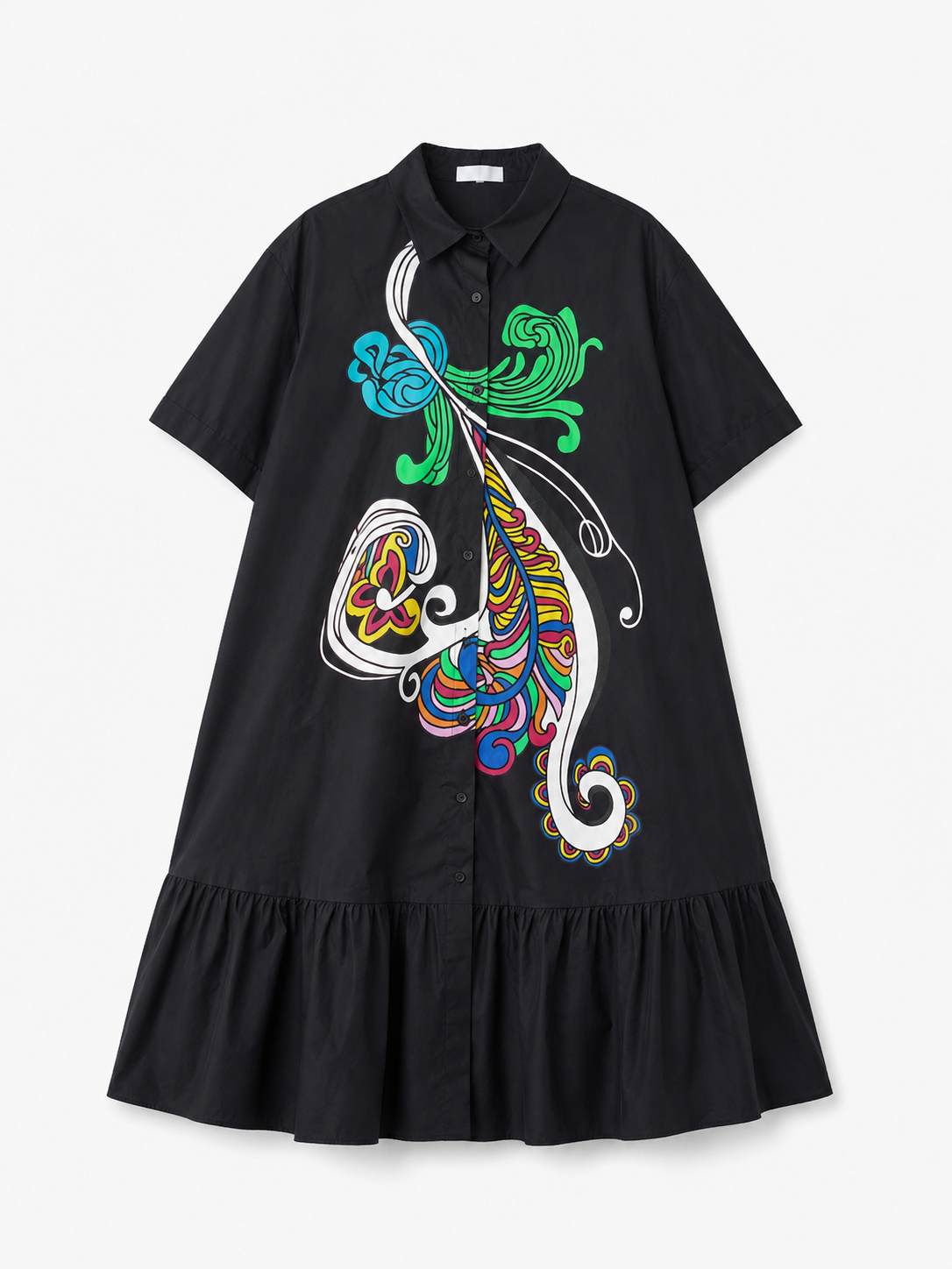 Rochie cămașă cu imprimeu pană abstractă, detaliu material și nasturi — All Above Boutique.