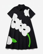 Rochie cămașă cu imprimeu floare albă, detaliu material și guler — All Above Boutique.