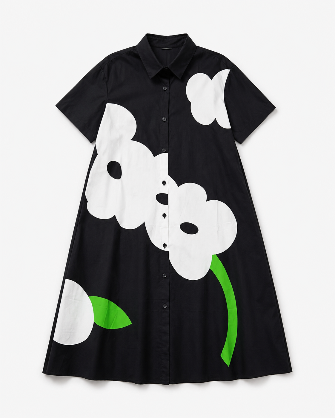 Rochie cămașă cu imprimeu floare albă, detaliu material și guler — All Above Boutique.