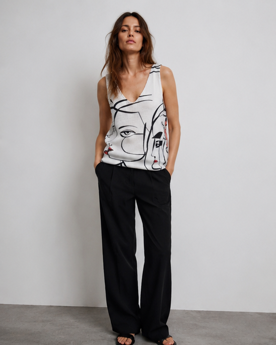 Maieu lejer cu imprimeu grafic alb negru chip vedere frontala, All Above Boutique