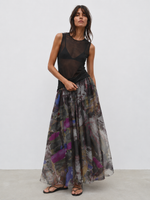 Fustă Amalfi din tulle floral vedere laterală, siluetă midi boem, All Above Boutique