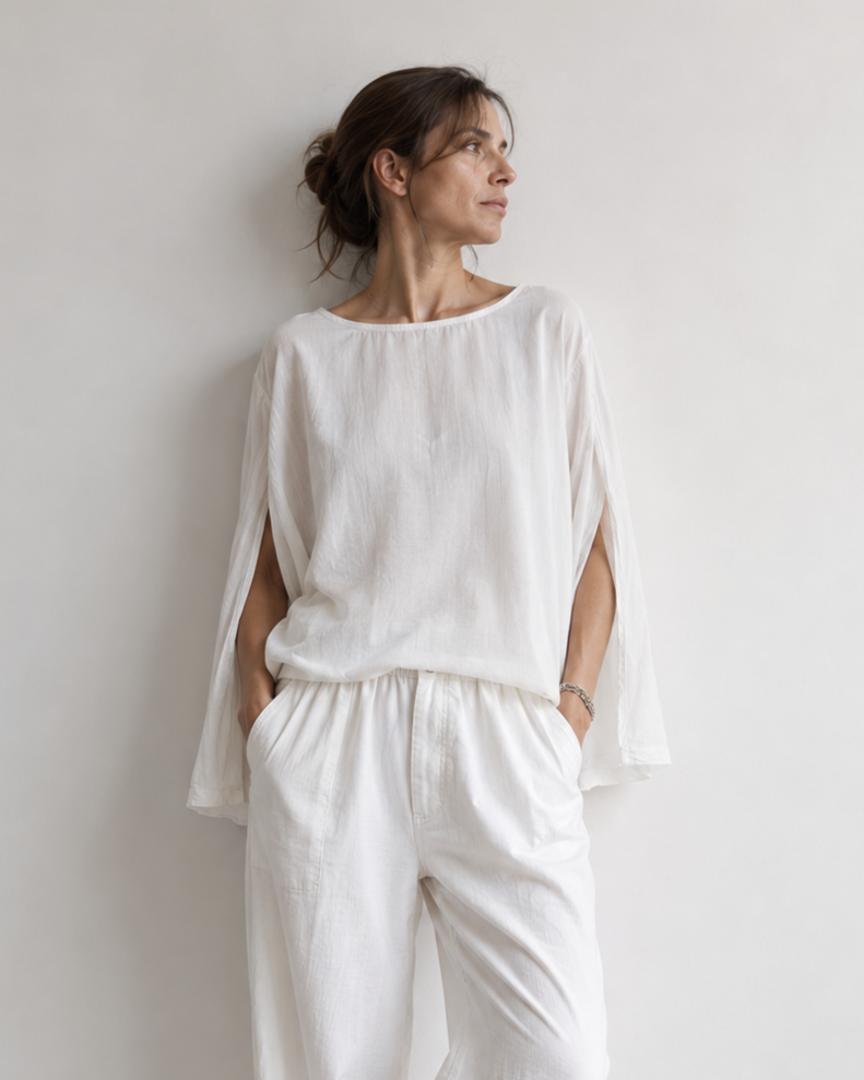 Bluza bumbac verde fistic maneca despicata tucked in cu pantalon, All Above Boutique