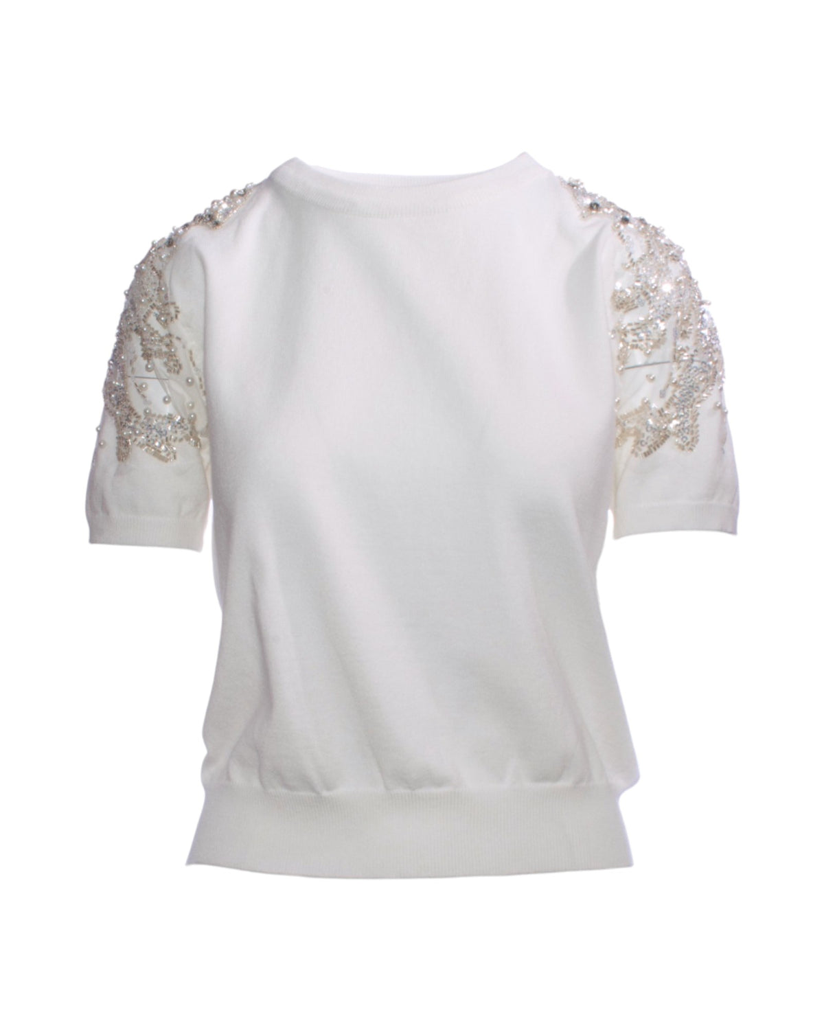 Bluză elegantă cu umeri transparenți din tulle decorat cu paiete, vedere frontală.