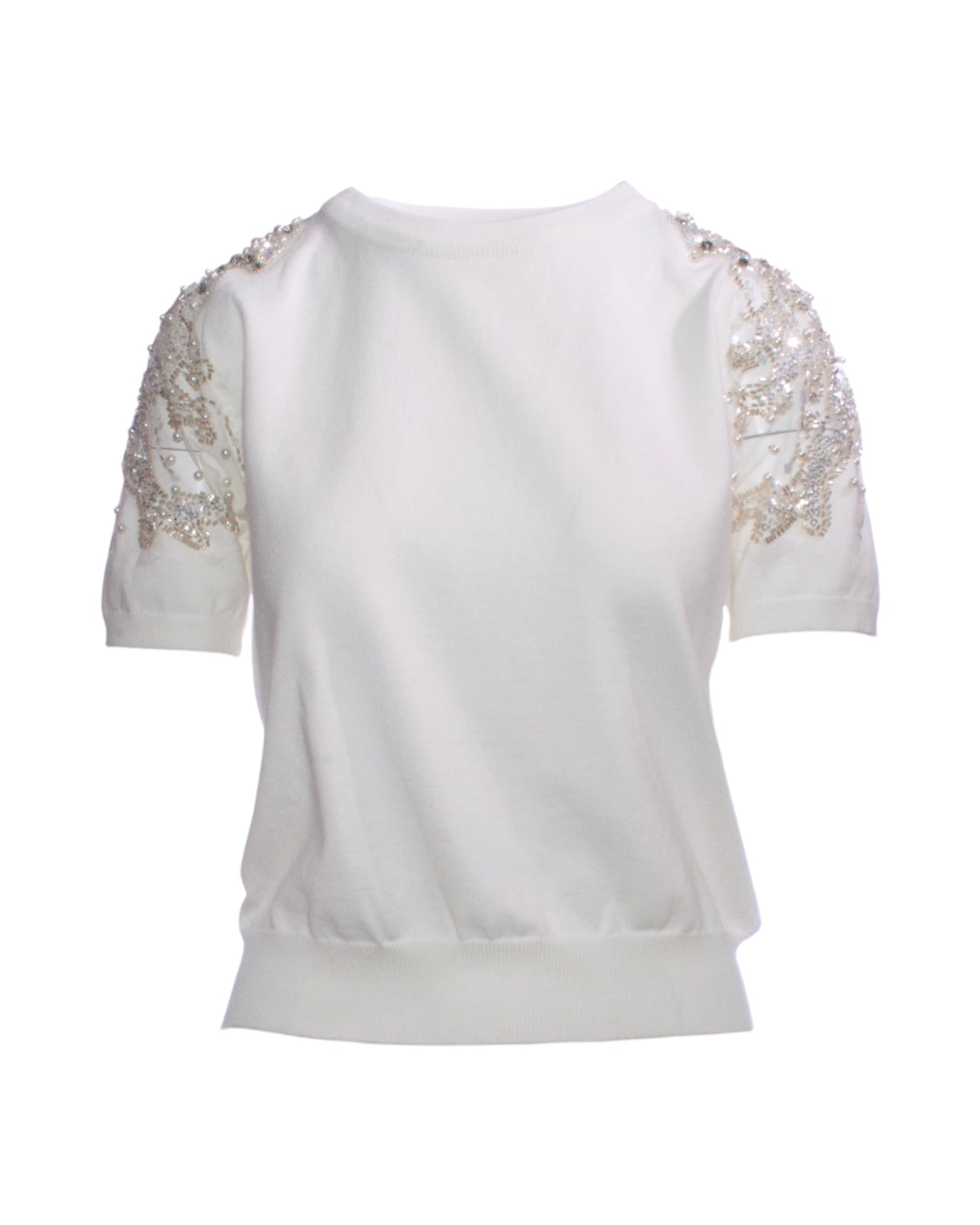 Bluză elegantă cu umeri transparenți din tulle decorat cu paiete, vedere frontală.