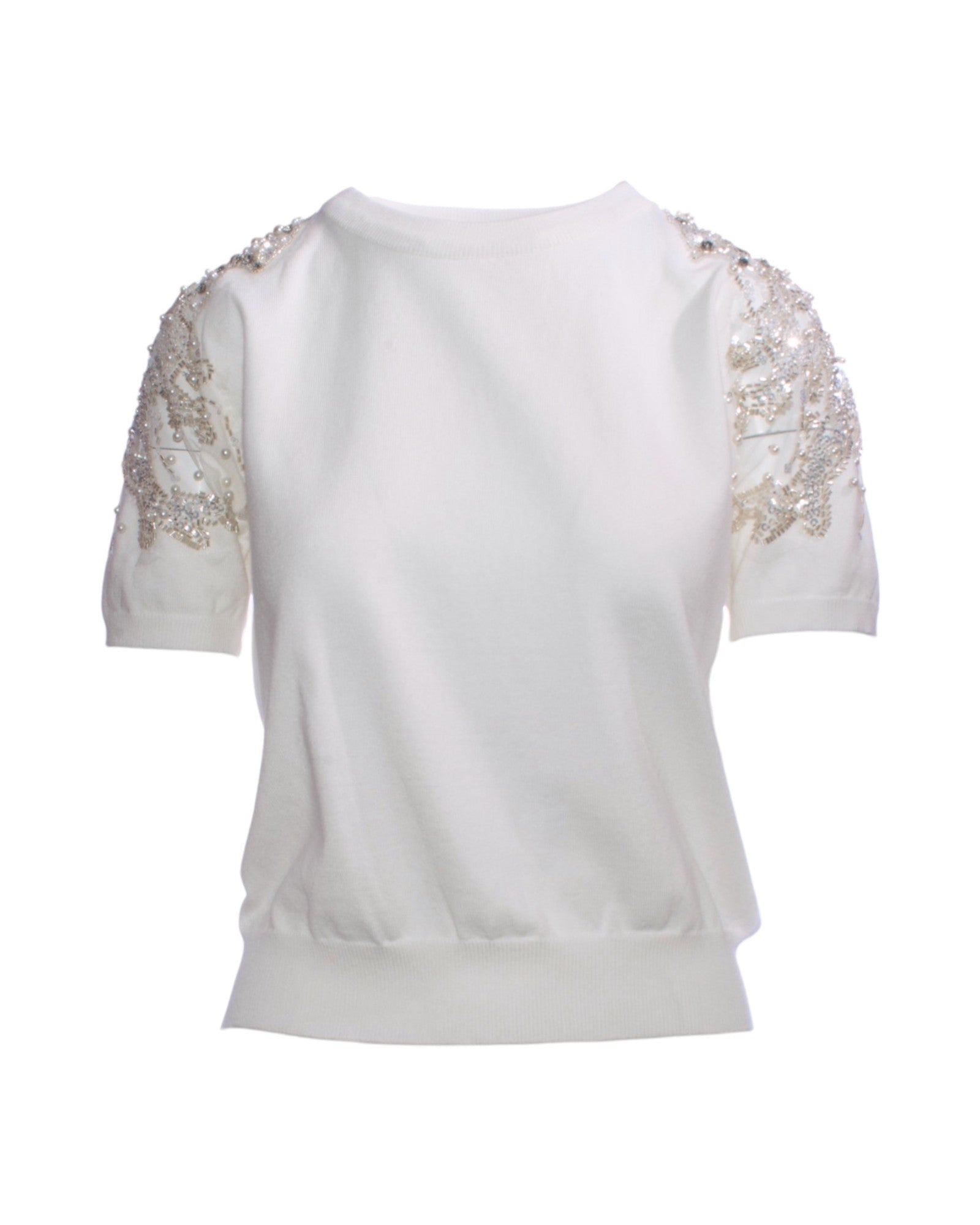 Bluză elegantă cu umeri transparenți din tulle decorat cu paiete, vedere frontală.