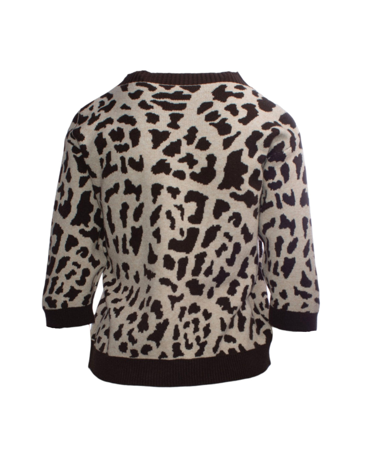 Bluza din tricot gros cu imprimeu animal print, vedere din spate, finisaje reiate la guler și tiv.