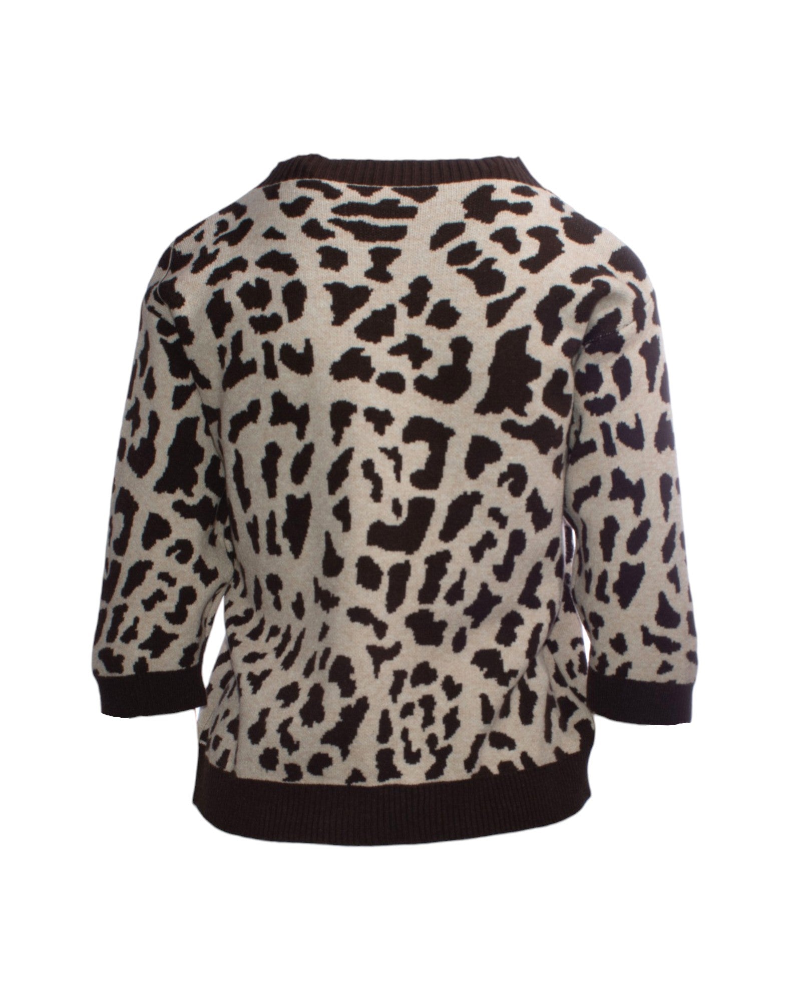 Bluza din tricot gros cu imprimeu animal print, vedere din spate, finisaje reiate la guler și tiv.