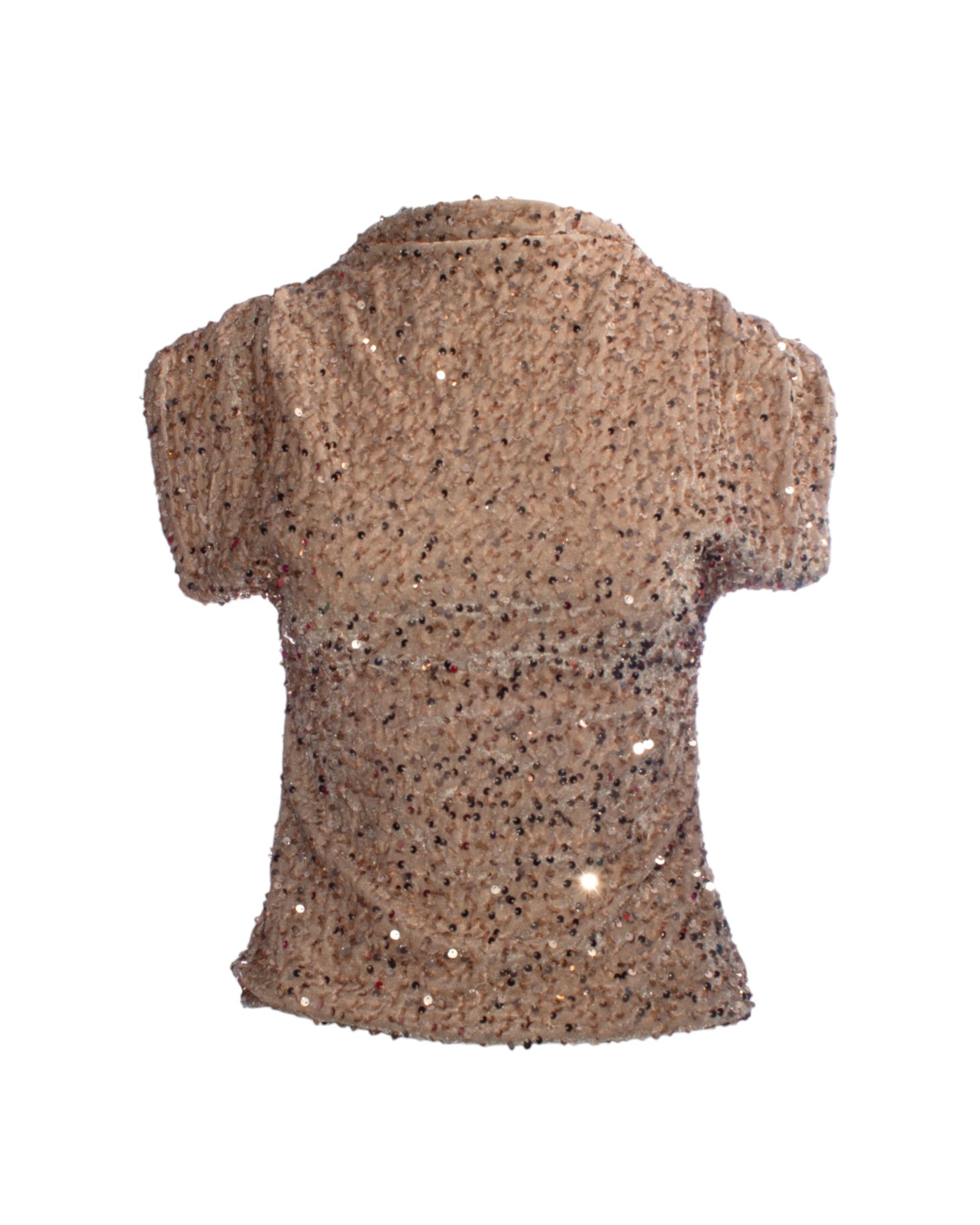 Bluza bej cu paiete, vedere din față, material strălucitor.