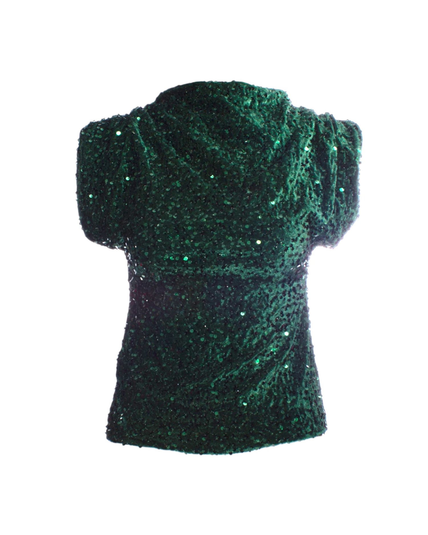 Bluza verde cu paiete, vedere din spate, design festiv și elegant.