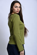 Bluză din bumbac tetra verde, vedere laterală, croială lejeră