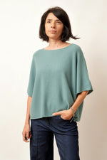 Bluză lejeră din tricot moale verde menta, cu umeri căzuți și croială largă