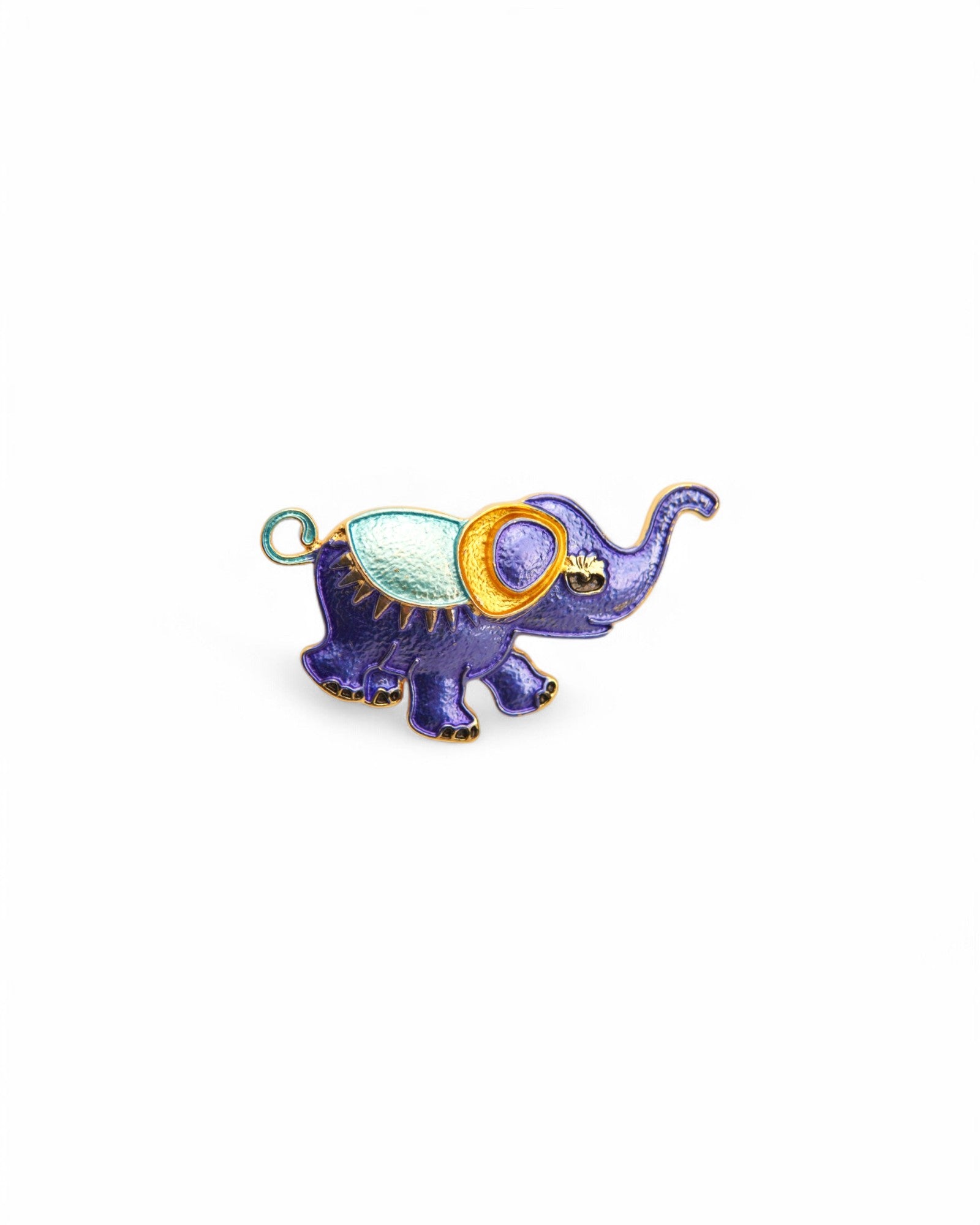 roșă elefant colorată, cu detalii maro, verde și mov, pe fundal alb.