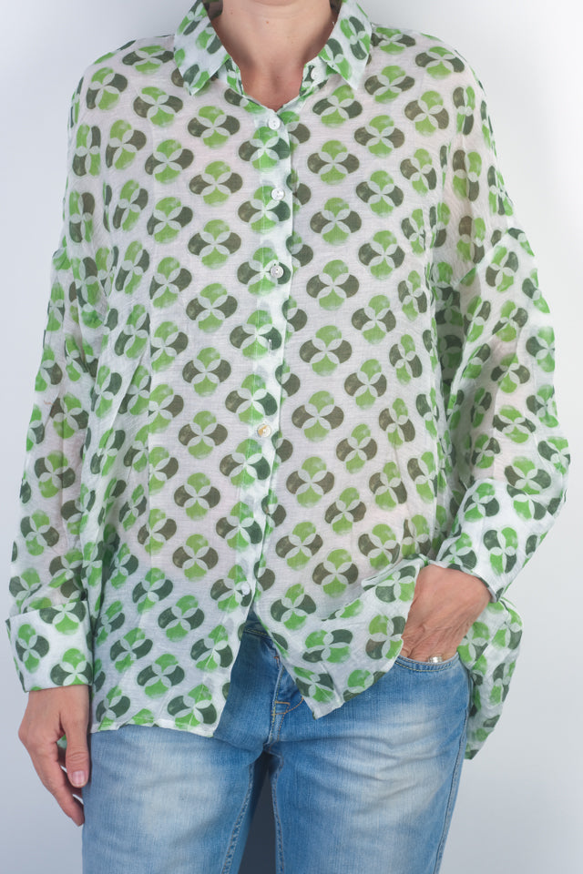 Cămașă Albă Din Rayon Cu Trifoi Verde