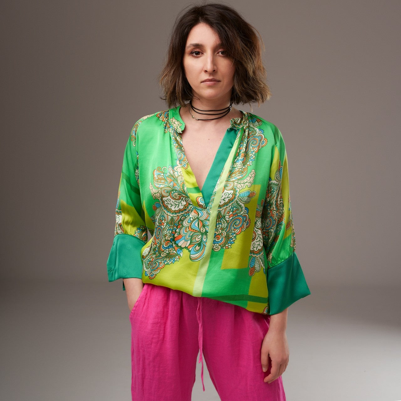 Camasa satinata gipsy print