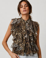 Cămașă fără mâneci cu animal print și volane, vedere din față
