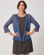 Cardigan tip blazer din plasă fină, bleumarin