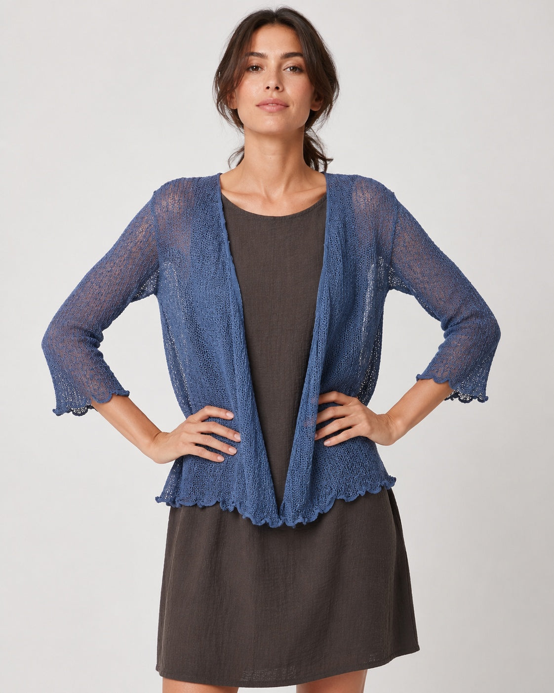 Cardigan tip blazer din plasă fină, bleumarin