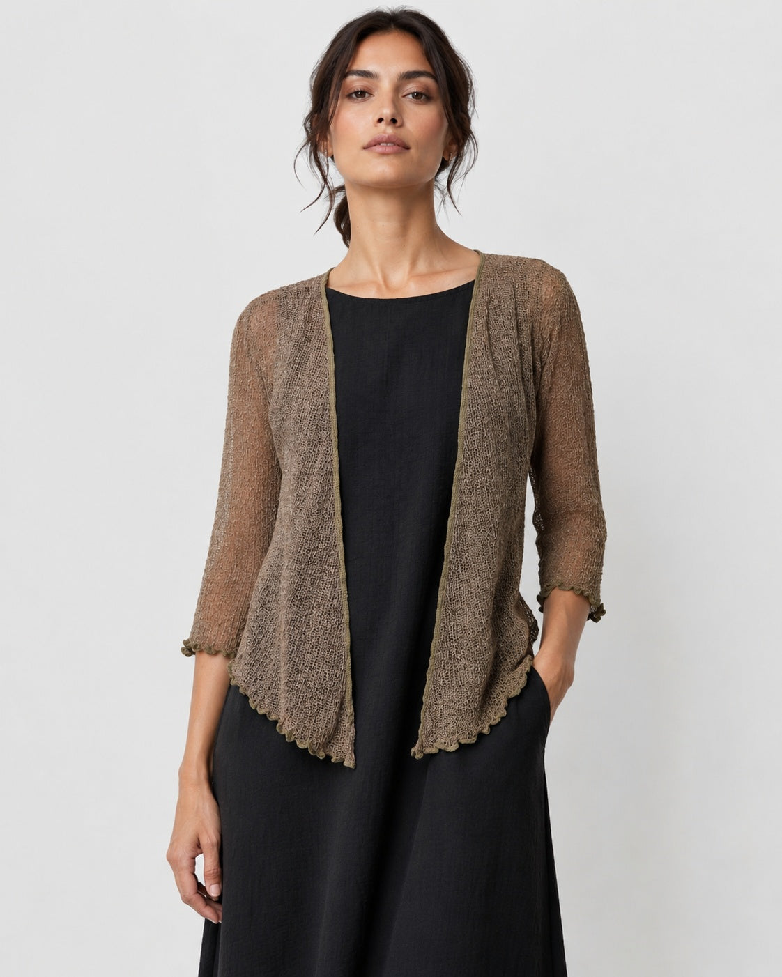 Cardigan tip blazer din plasă fină, maro