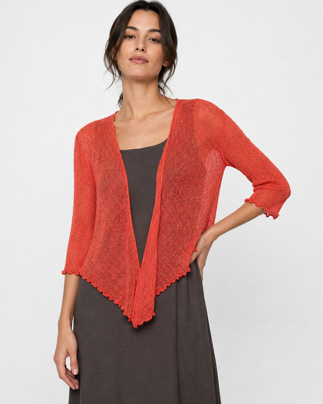 Cardigan tip blazer din plasă fină, portocaliu aprins
