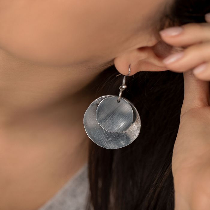 Cercei cu plăci rotundeCercei cu Plăci Rotunde Duble | Handmade