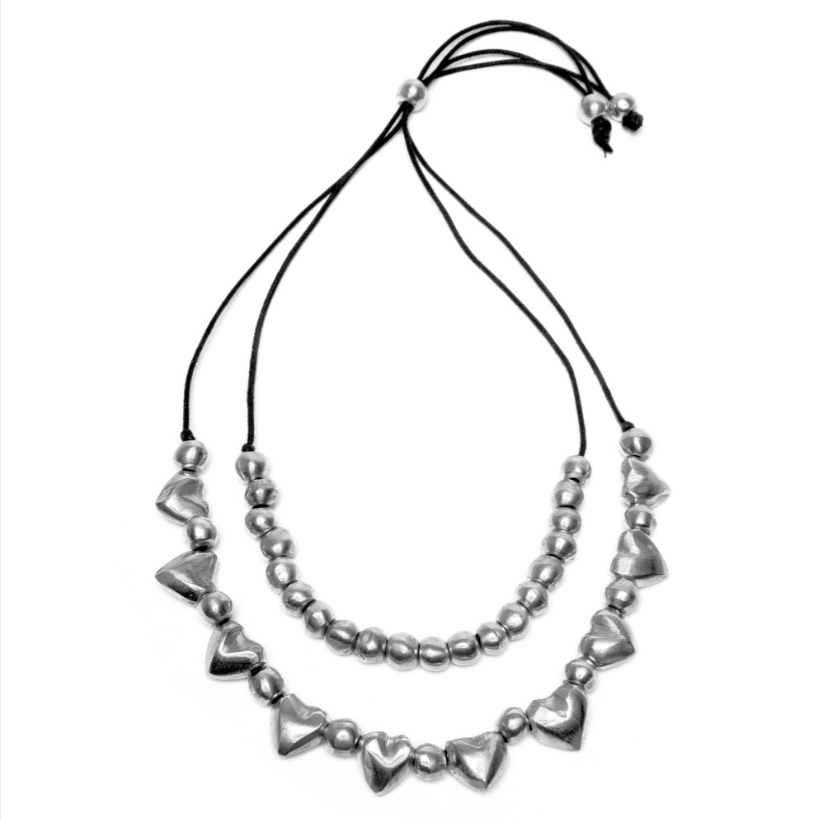 Colier Handmade Inimioare și Sfere, Două Fire Reglabile