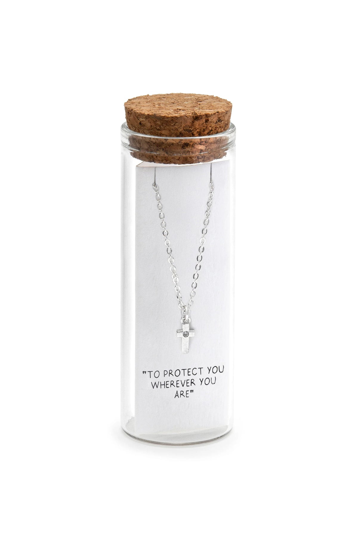 Colier cu cruce placată cu argint „To Protect You Wherever You Are”