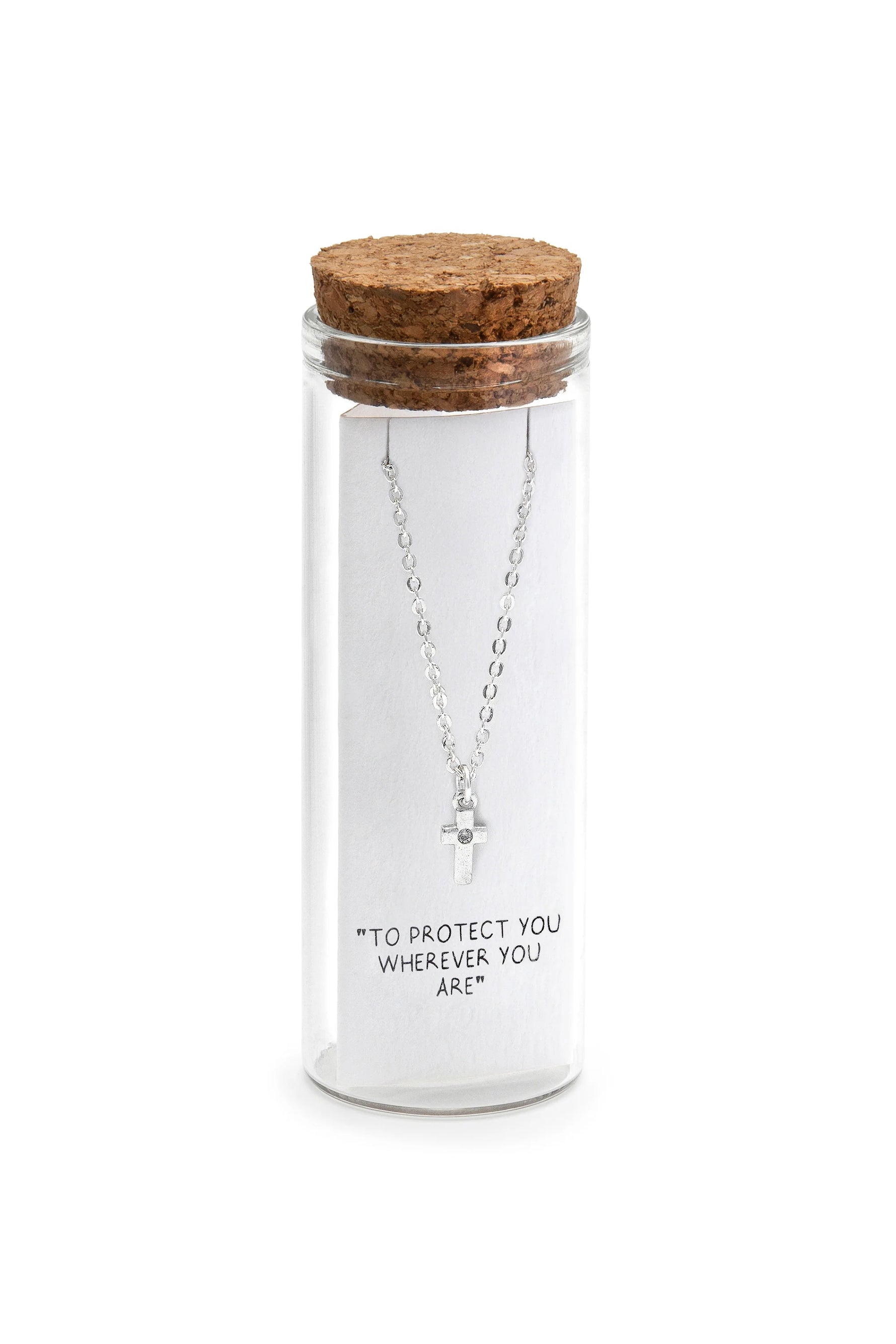 Colier cu cruce placată cu argint „To Protect You Wherever You Are”