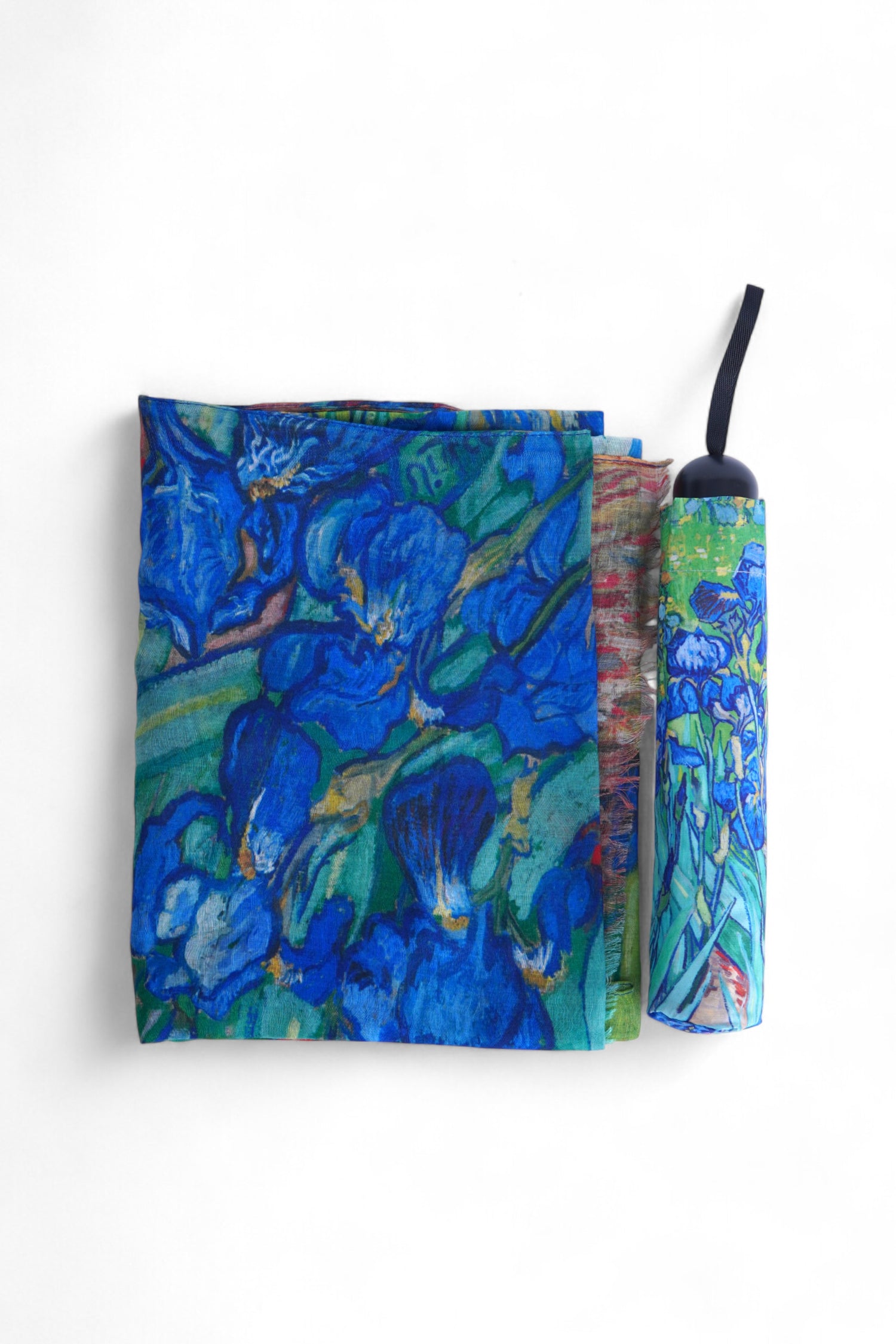 Cutie de cadou elegantă cu umbrelă pliată, decorată cu imprimeu artistic inspirat din picturi celebre.