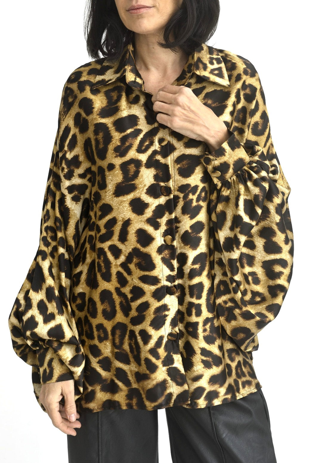 Cămașă Satinată Cu Imprimeu Animal Print Oversized