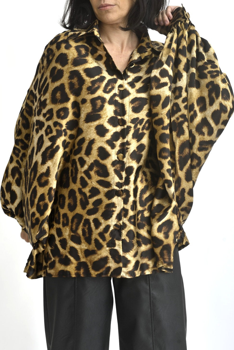Cămașă Satinată Cu Imprimeu Animal Print Oversized