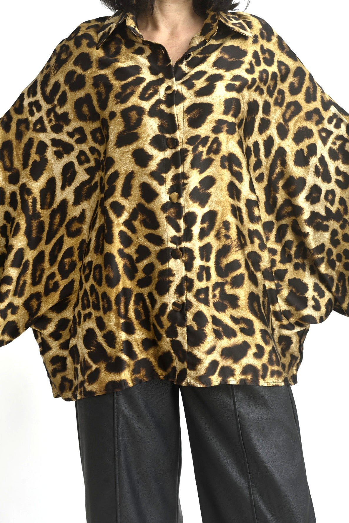 Cămașă Satinată Cu Imprimeu Animal Print Oversized